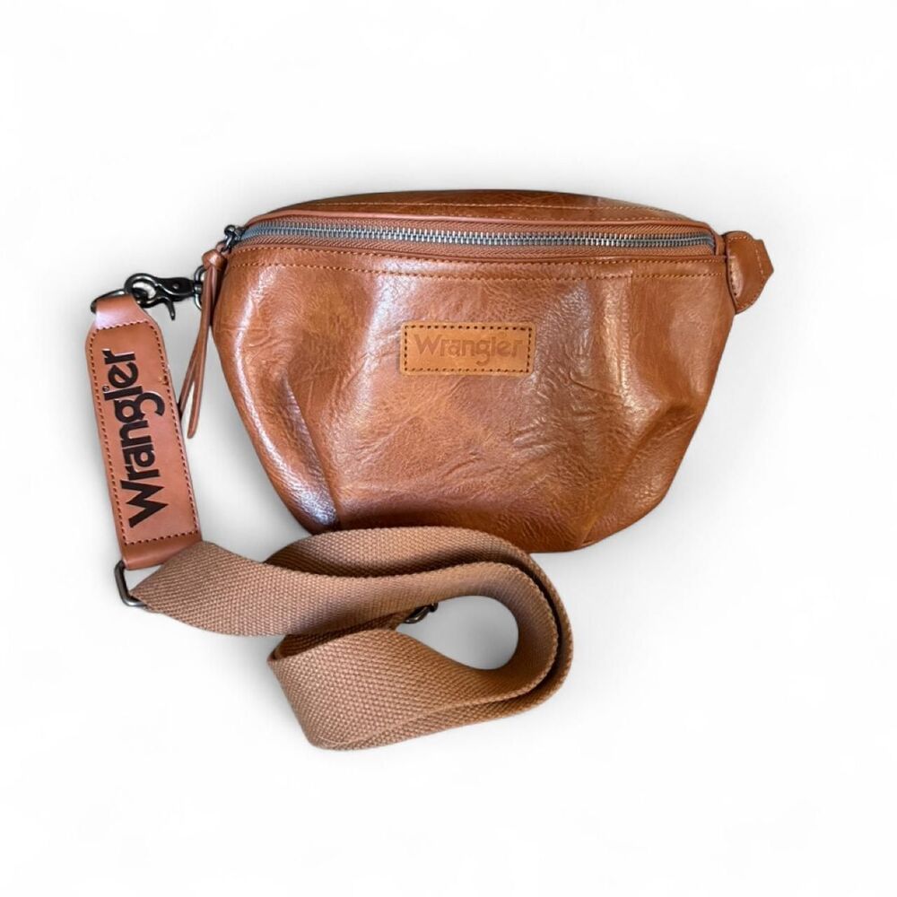 Wrangler Cognac Faux Leather Sling Crossbody Belt Bag Western Adjustable Strap - Picture 1 of 6